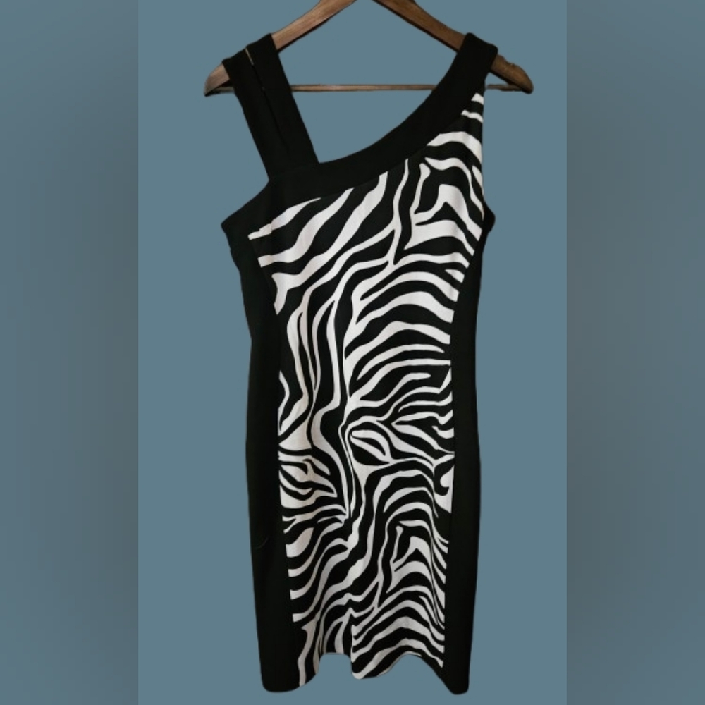 Joseph Ribkoff Zibra Print Sheath Dress Black & White Sleeveless